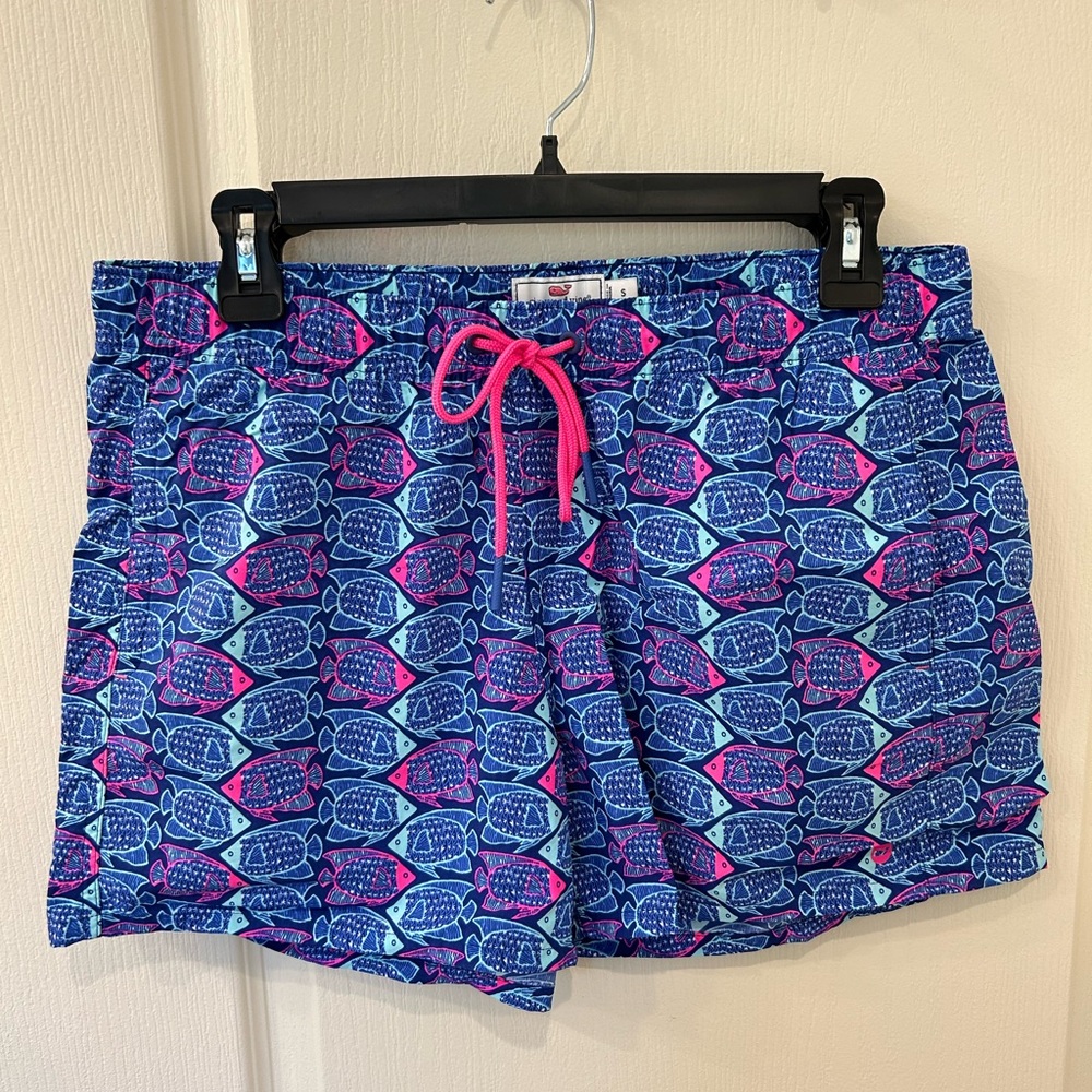 Blue and Pink Fish Patterned Swim Shorts